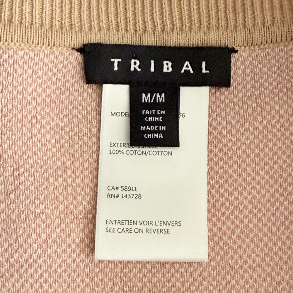 Tribal Floral Cotton Knit Sweater Women Medium Pink Tan - Picture 3 of 8